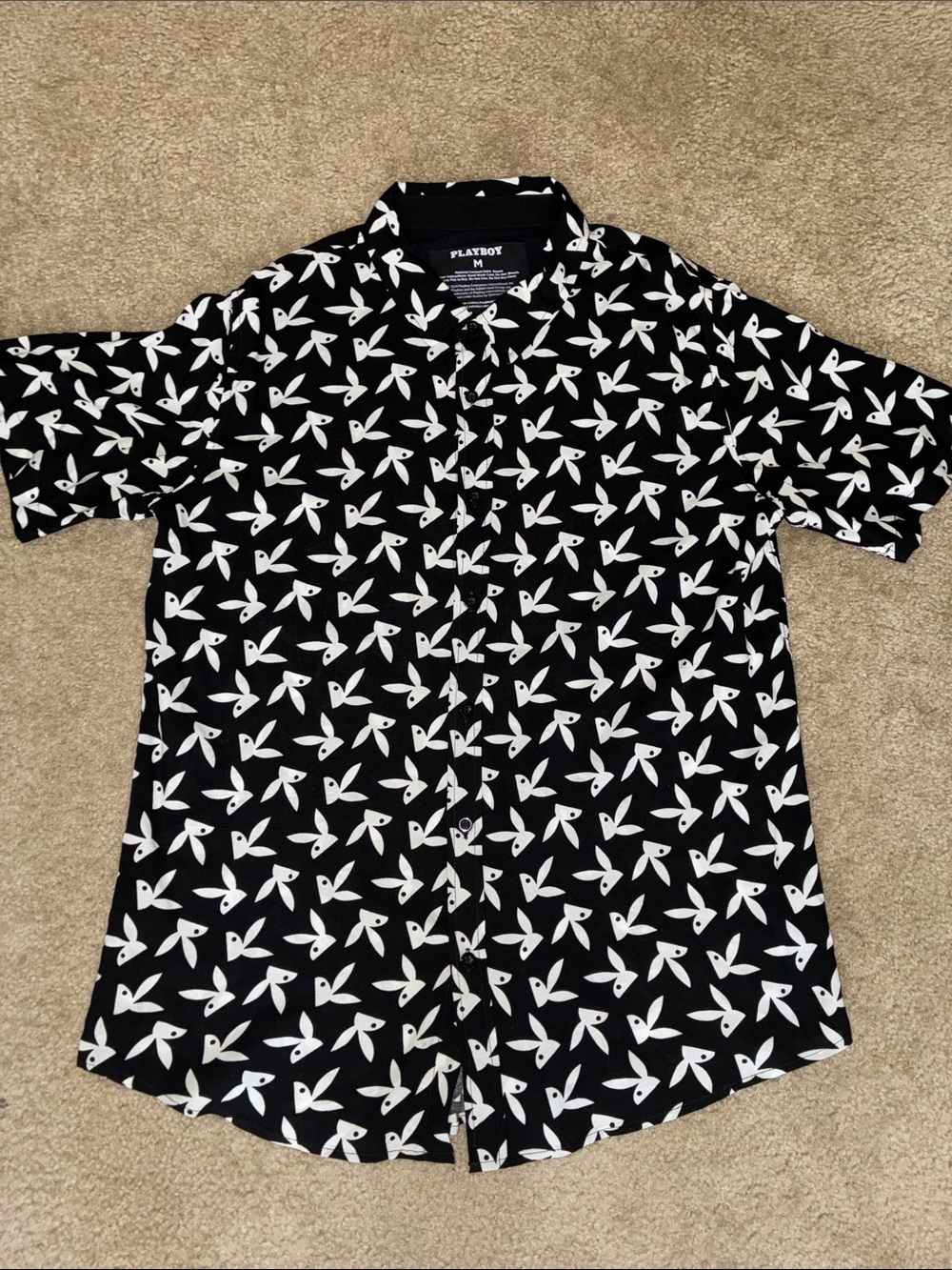 PLAYBOY Black and White Bunny Print Button-Down Shirt